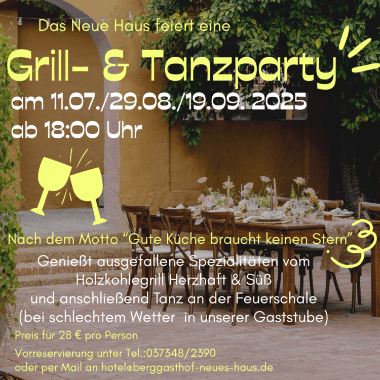 Grill und Tanzparty im Berggasthof Neues Haus Oberwiesenthal Flyer für eine Grill- und Tanzparty